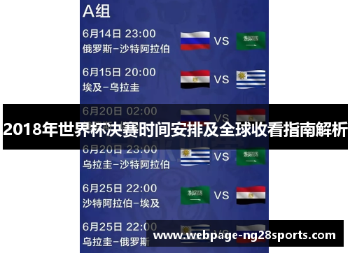 2018年世界杯决赛时间安排及全球收看指南解析